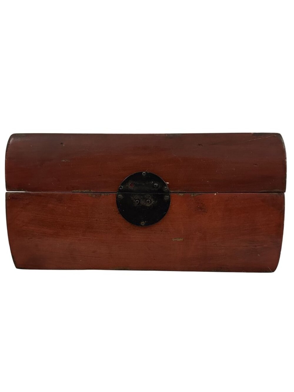 Pottery Barn Trinket Storage Box Antiqued Lacquered Red Wood with Damaged Lock